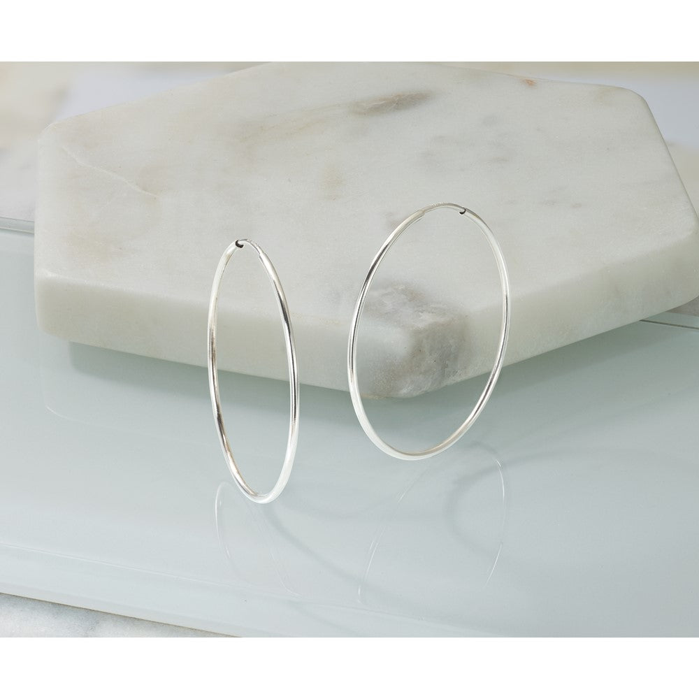 14k White Gold 1.20mm Polished Endless Tube Hoop Earrings