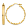 14K Diamond Cut Edge Large 3mm Polished Hoop Earrings