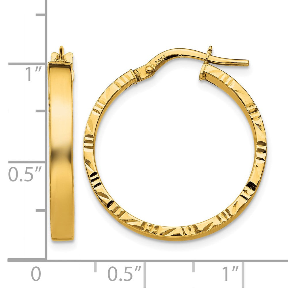 14K Diamond Cut Edge Medium 3mm Polished Hoop Earrings