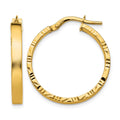14K Diamond Cut Edge Medium 3mm Polished Hoop Earrings