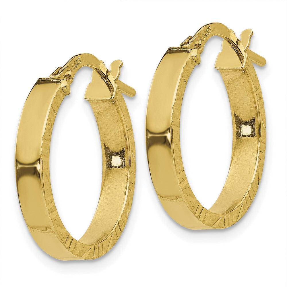 14K Small 3mm Diamond Cut Edge Polished Hoop Earrings