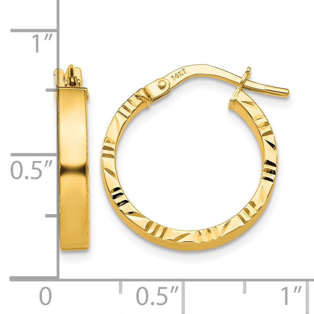 14K Small 3mm Diamond Cut Edge Polished Hoop Earrings