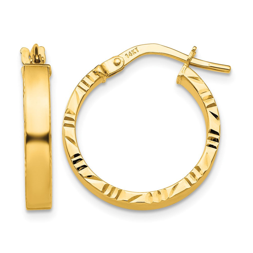 14K Small 3mm Diamond Cut Edge Polished Hoop Earrings