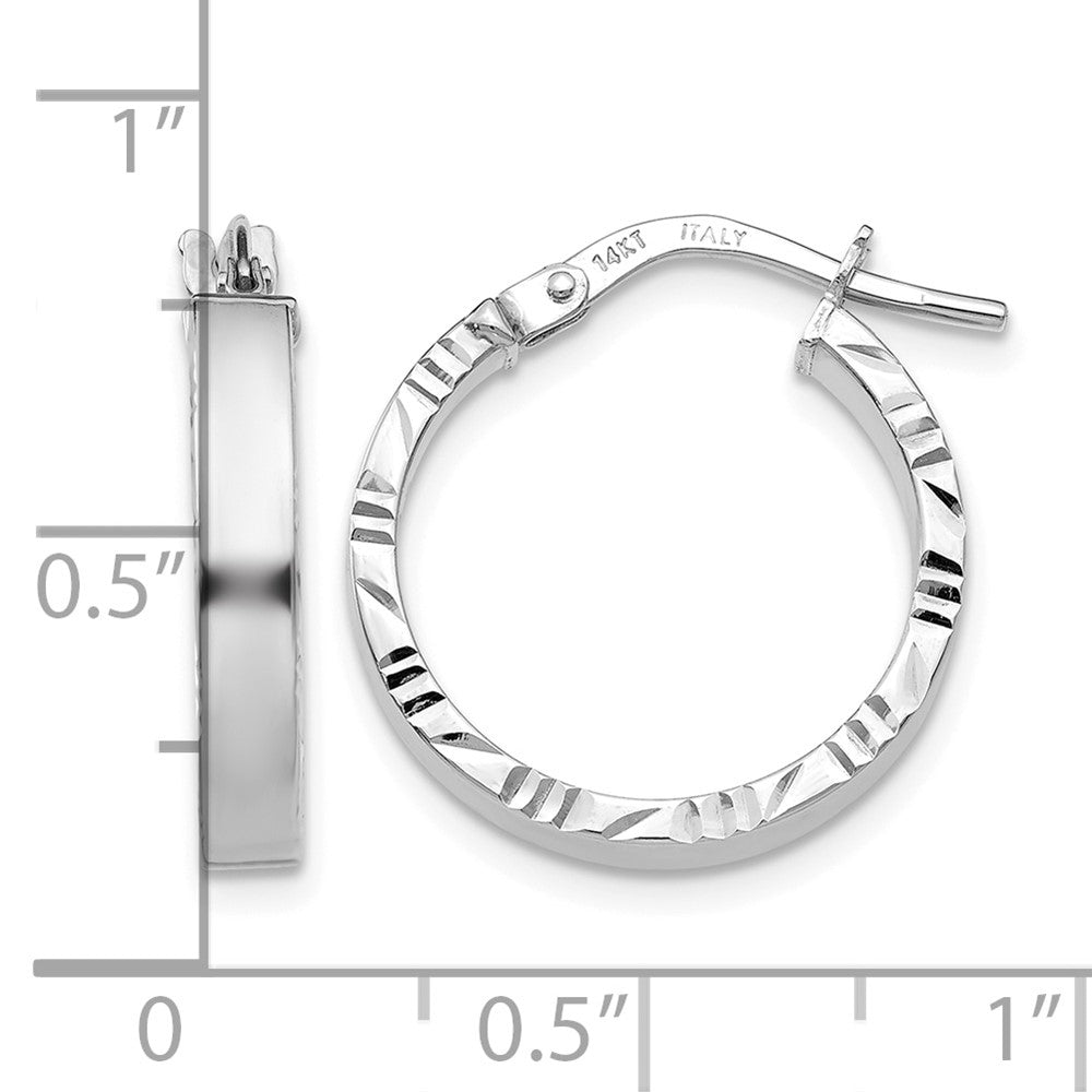 14K White Gold Small 3mm Diamond Cut Edge Polished Hoop Earrings