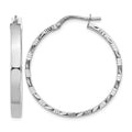 14K White Gold Diamond Cut Edge Large 3mm Polished Hoop Earrings