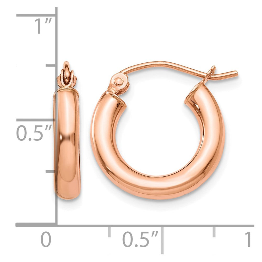 14k Rose Gold Polished 3mm Lightweight Tube Hoop Earrings