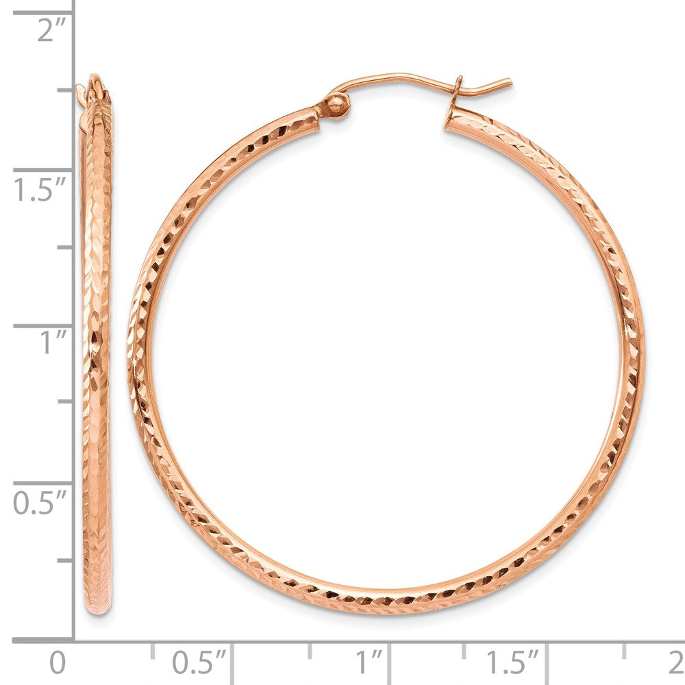 14k Rose Gold Polished Lightweight Large Diamond-cut Tube Hoop Earrings