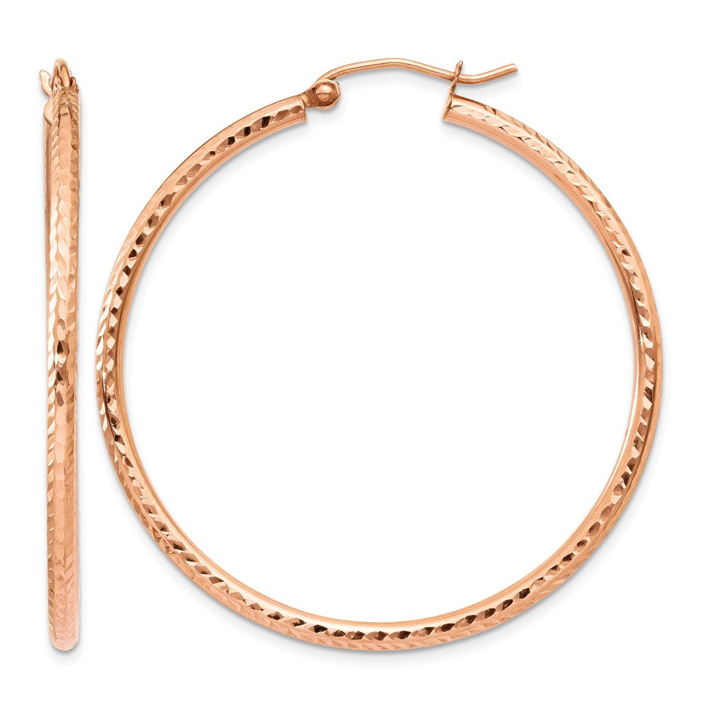 14k Rose Gold Polished Lightweight Large Diamond-cut Tube Hoop Earrings