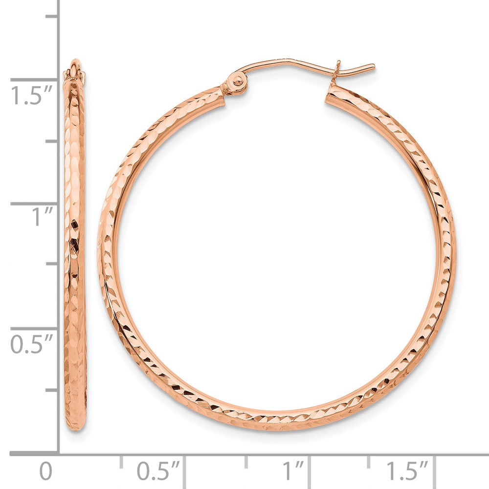 14k Rose Gold Polished Lightweight Large Diamond-cut Tube Hoop Earrings