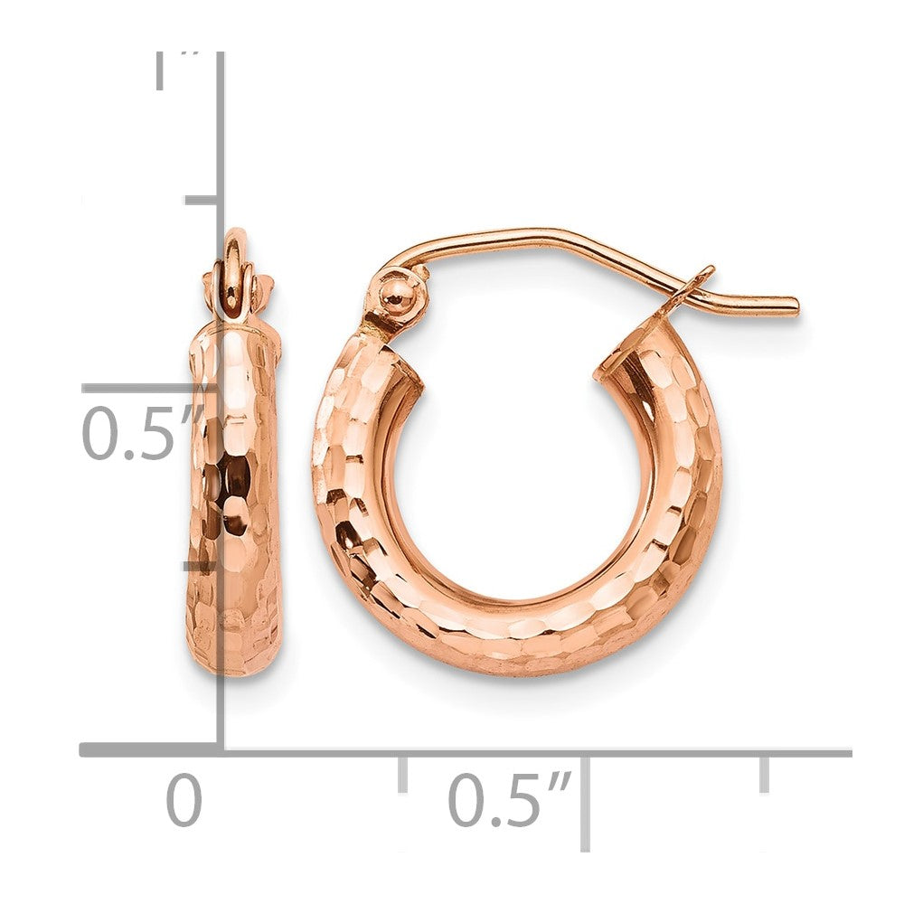 14k Rose Gold Polished Lightweight Small Diamond-cut Tube Hoop Earrings