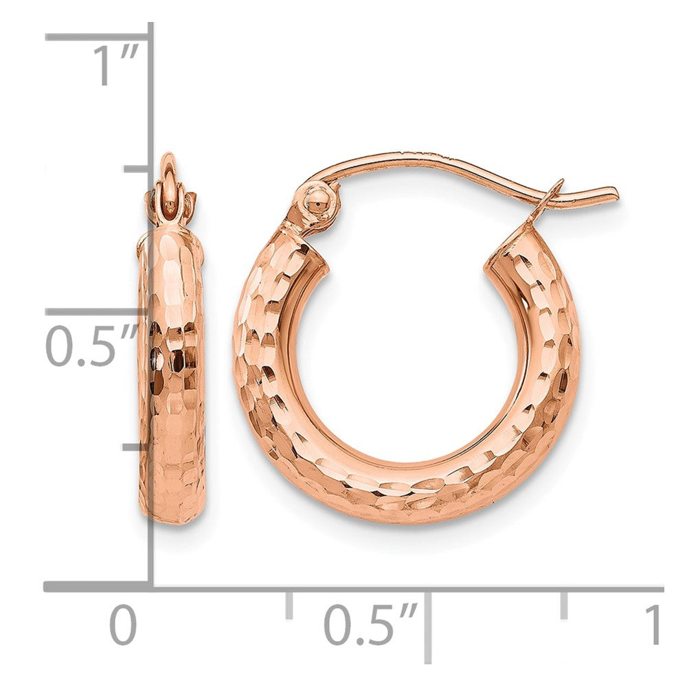14k Rose Gold Polished Lightweight Small Diamond-cut Tube Hoop Earrings