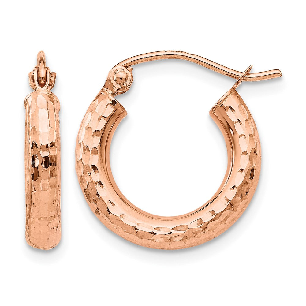 14k Rose Gold Polished Lightweight Small Diamond-cut Tube Hoop Earrings