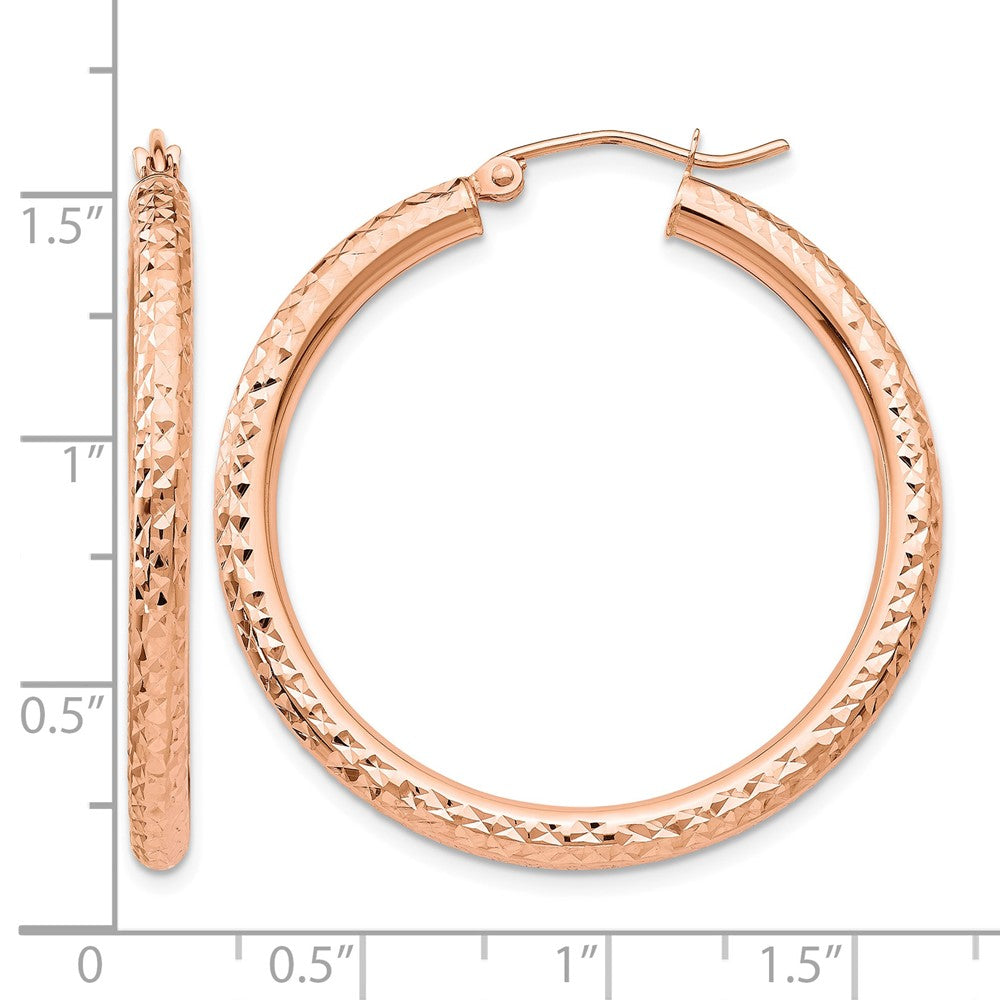 14k Rose Gold Diamond-cut 3mm Round Hoop Earrings