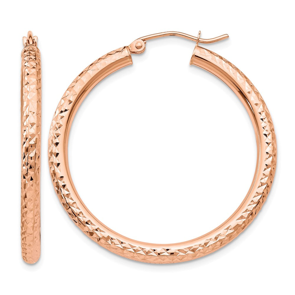 14k Rose Gold Diamond-cut 3mm Round Hoop Earrings