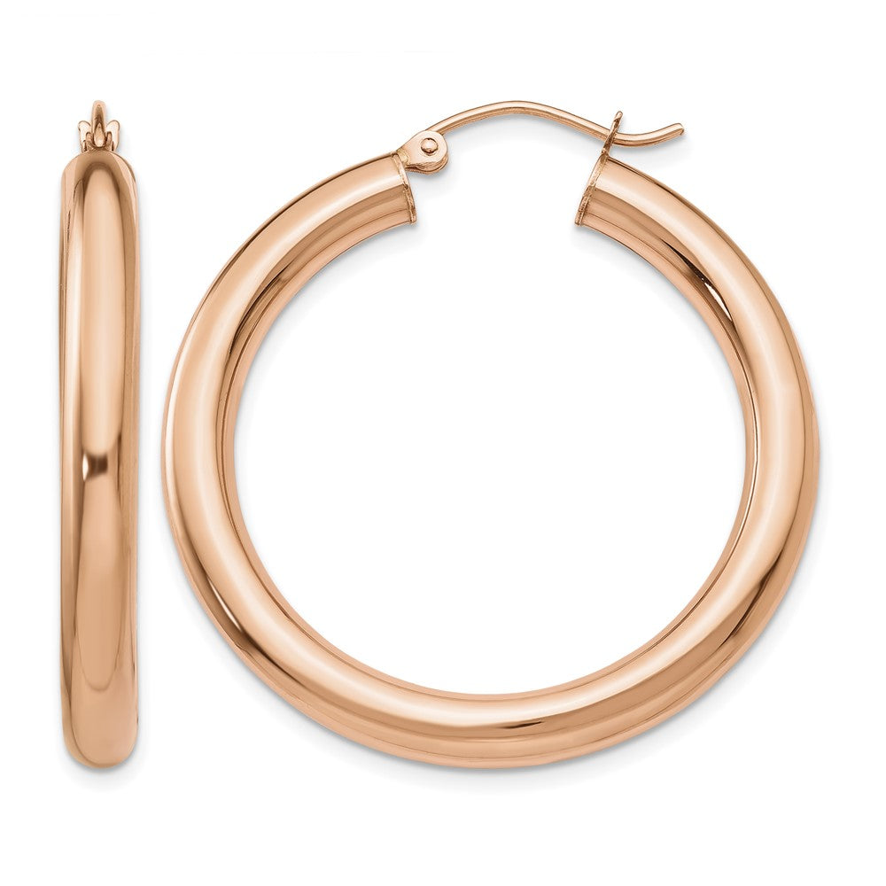 14k Rose Gold Polished 4mm Tube Hoop Earrings
