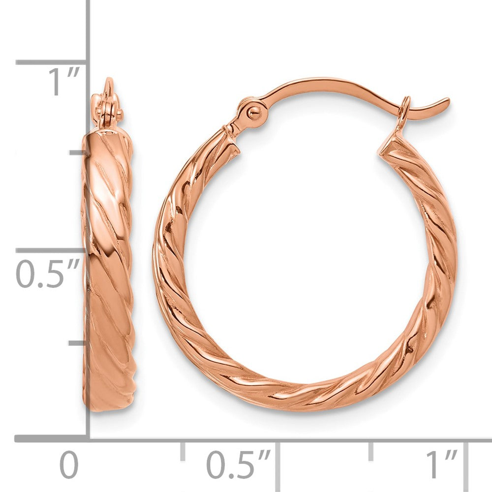 14K Rose Gold Small 3mm Patterned Hoop Earrings