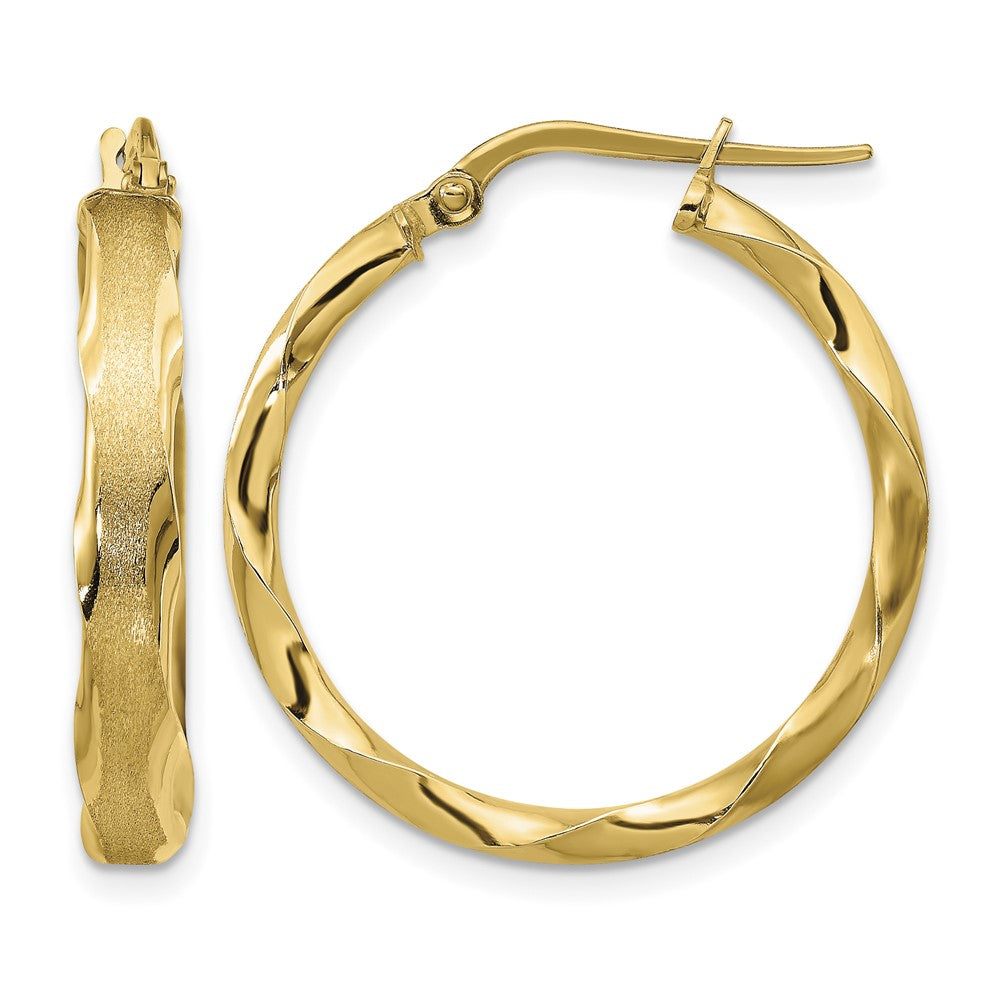 14K Satin and Polished Scalloped Edge Hoop Earrings