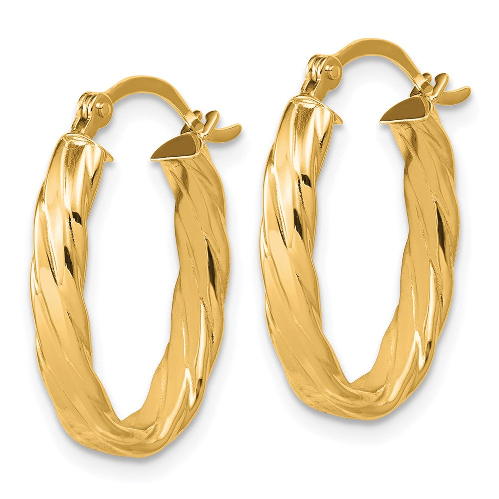 10k 3mm Patterned Oval Hoop Earrings