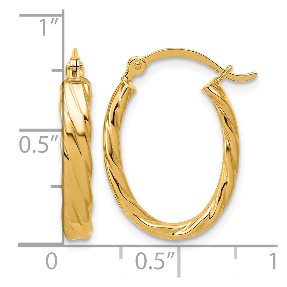 14K 3mm Patterned Oval Hoop Earrings
