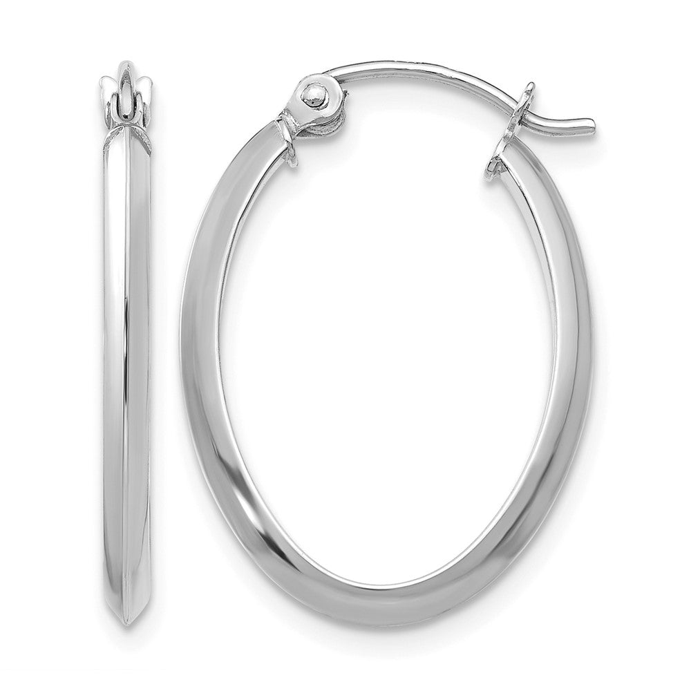 14k White Gold Polished Oval Tube Hoop Earrings