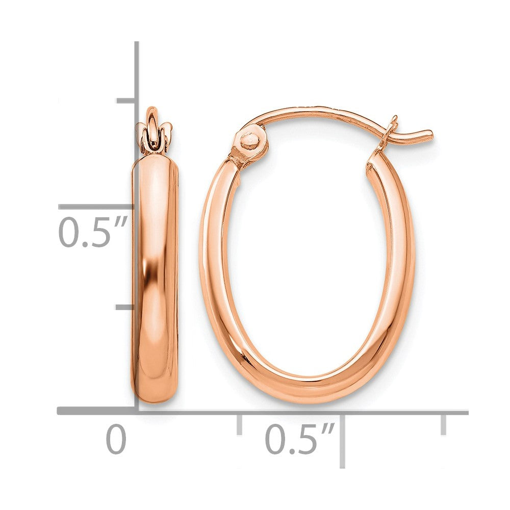 14k Rose Gold Polished Half-Round Oval Hoop Earrings