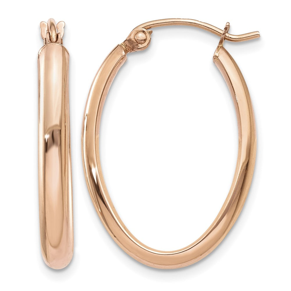 14k Rose Gold Polished Half-Round Oval Hoop Earrings