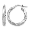 14K White Gold Twisted Textured Hoop Earrings