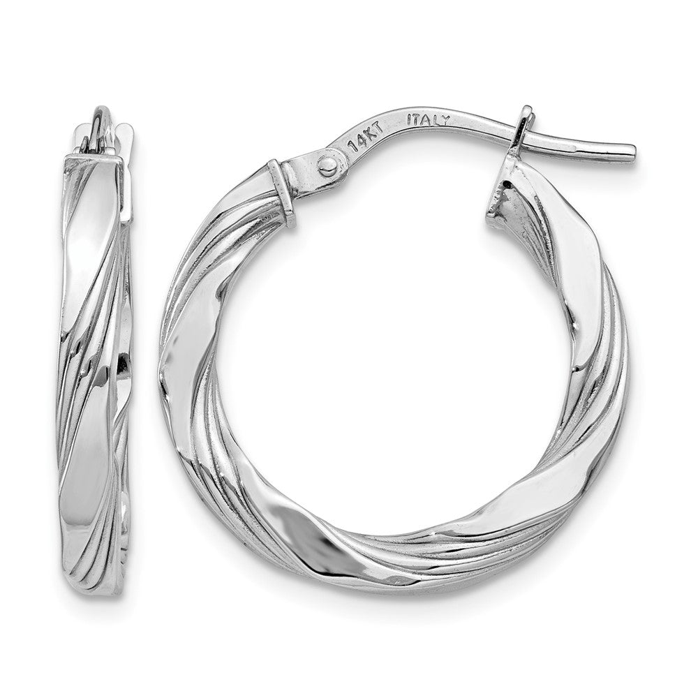 14K White Gold Twisted Textured Hoop Earrings