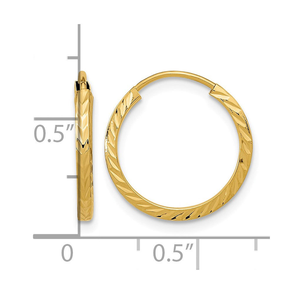 14k 1.35mm Diamond-cut Square Tube Endless Hoop Earrings