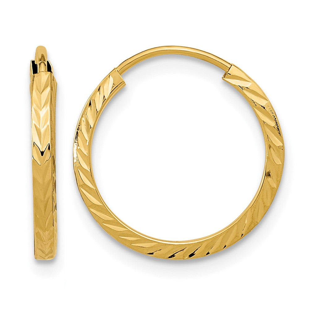 14k 1.35mm Diamond-cut Square Tube Endless Hoop Earrings