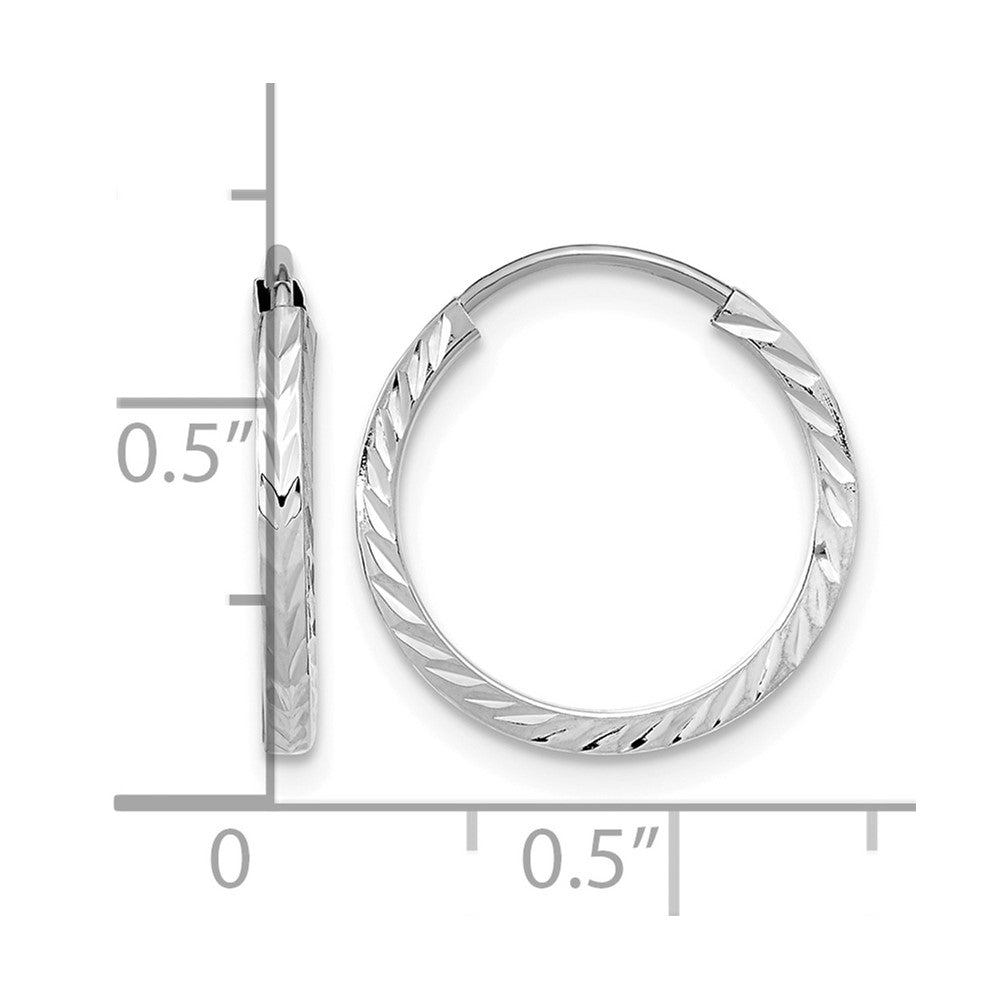 14k White Gold Diamond-cut Square Tube Endless Hoop Earrings