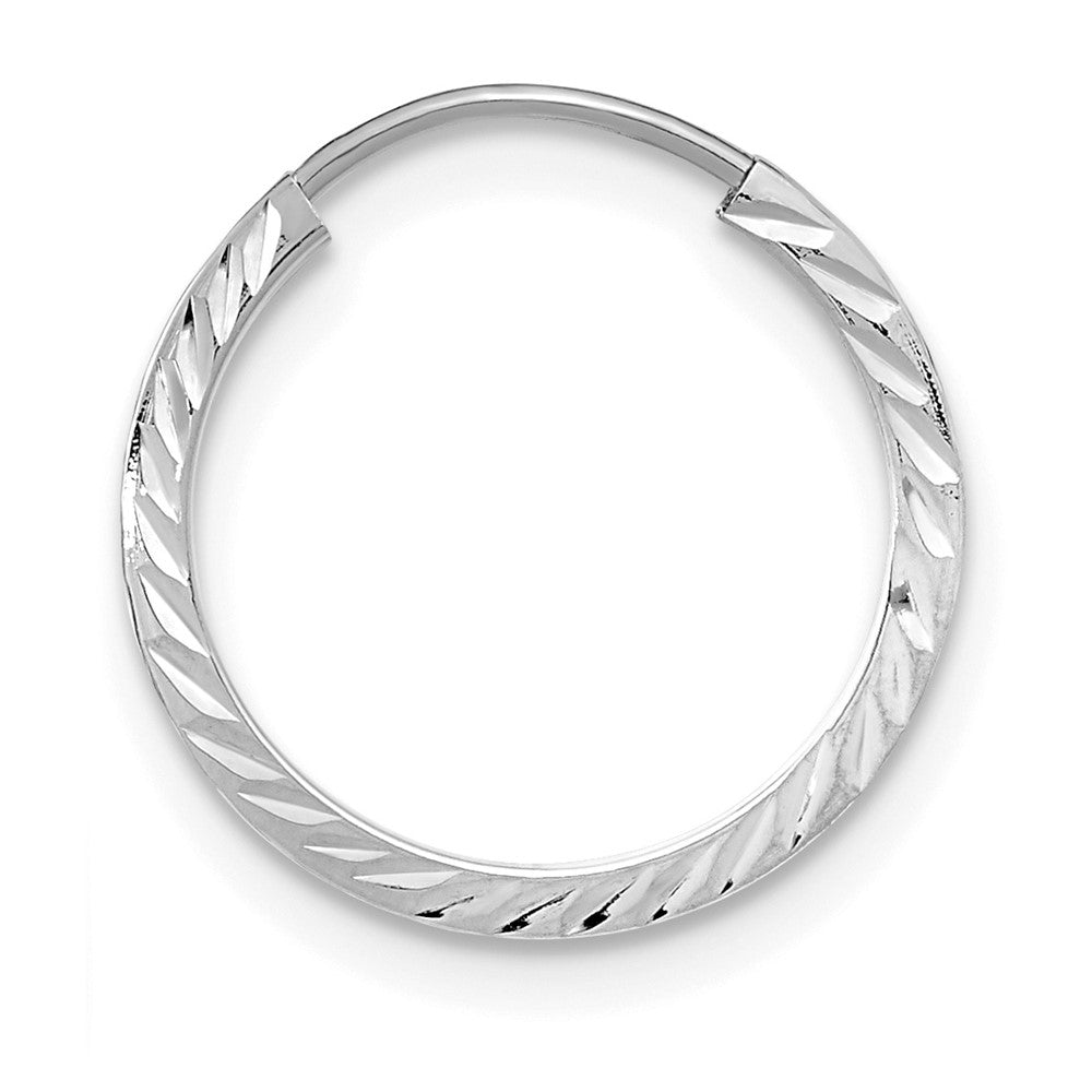 Single 14k White Gold Diamond-cut Square Tube Endless Hoop Earring