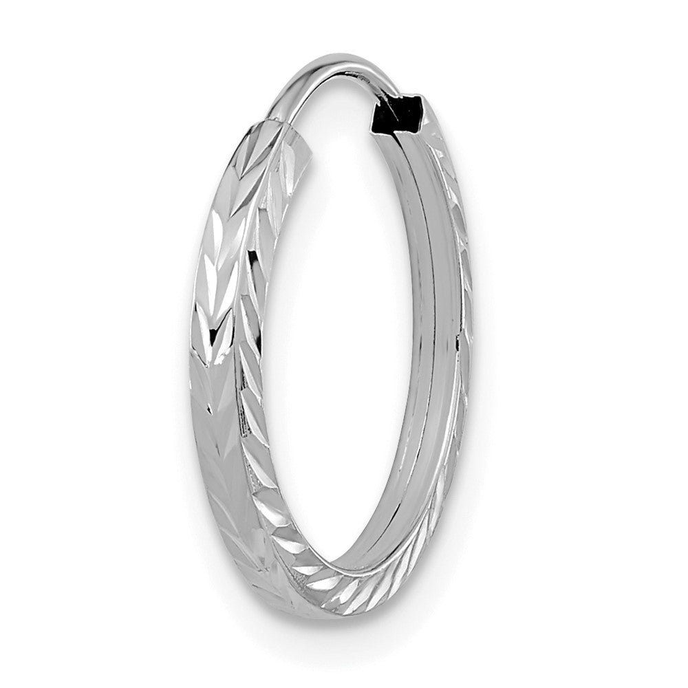 Single 14k White Gold Diamond-cut Square Tube Endless Hoop Earring