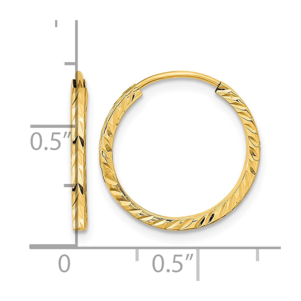14k 1.35mm Diamond-cut Square Tube Endless Hoop Earrings