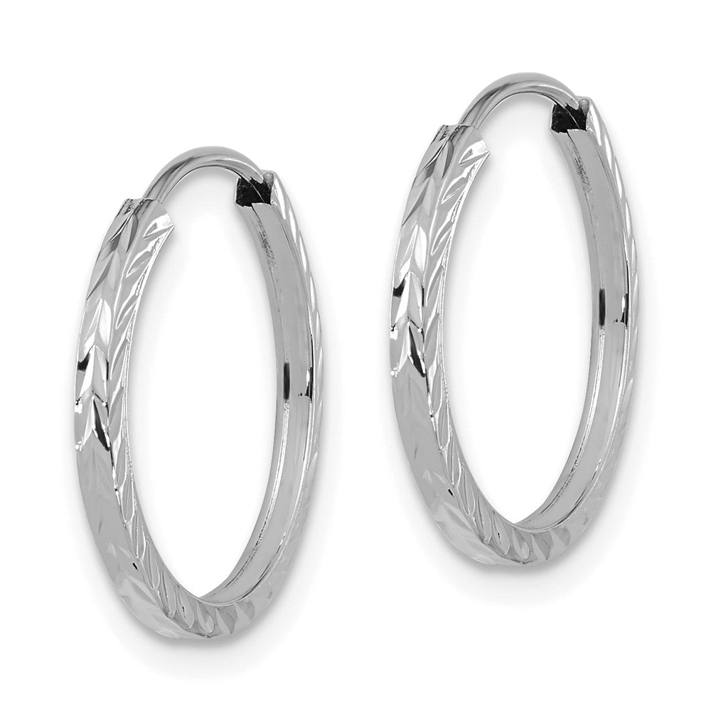 14k White Gold 1.35mm Diamond-cut Square Tube Endless Hoop Earrings