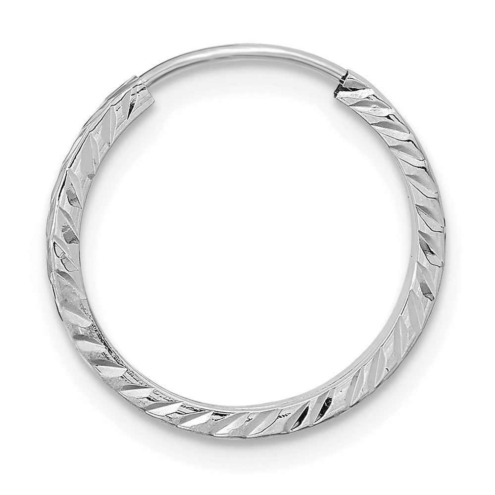 Single 14k White Gold 1.35mm Diamond-cut Square Tube Endless Hoop Earring