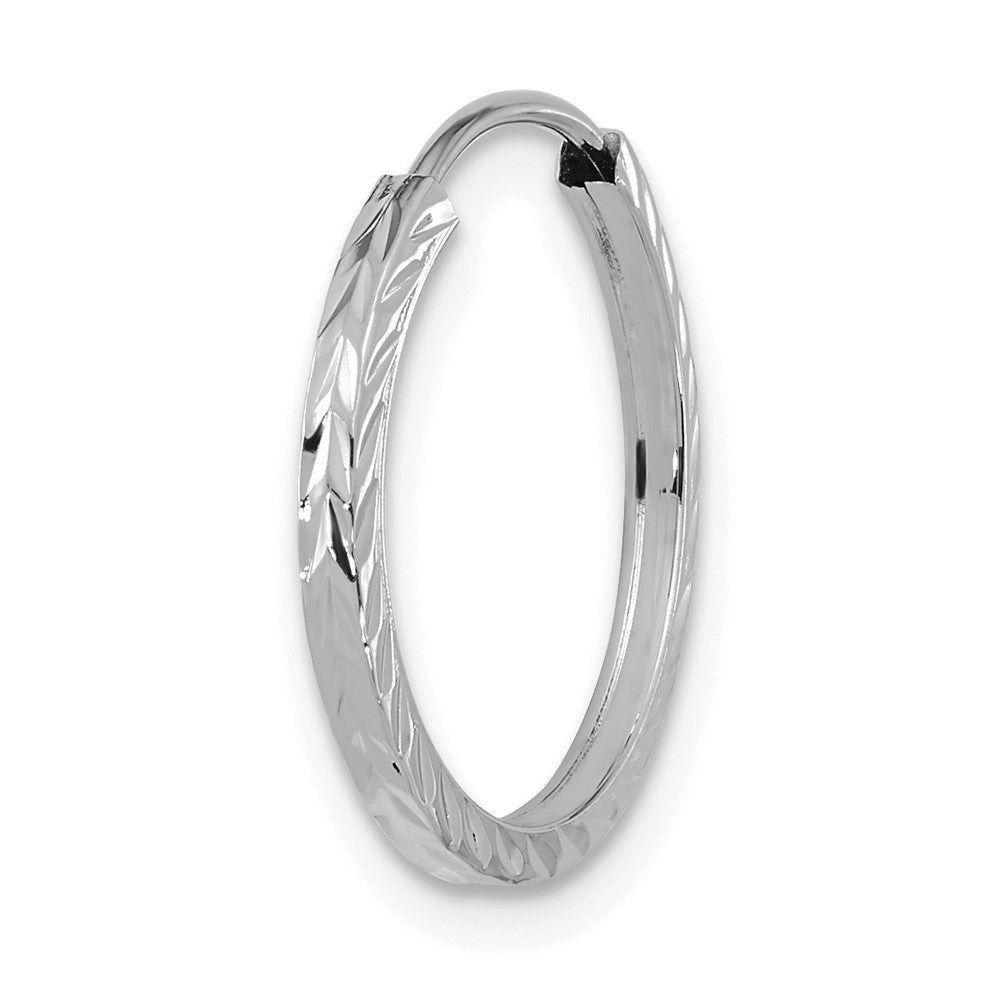 Single 14k White Gold 1.35mm Diamond-cut Square Tube Endless Hoop Earring