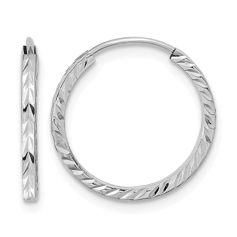 14k White Gold 1.35mm Diamond-cut Square Tube Endless Hoop Earrings