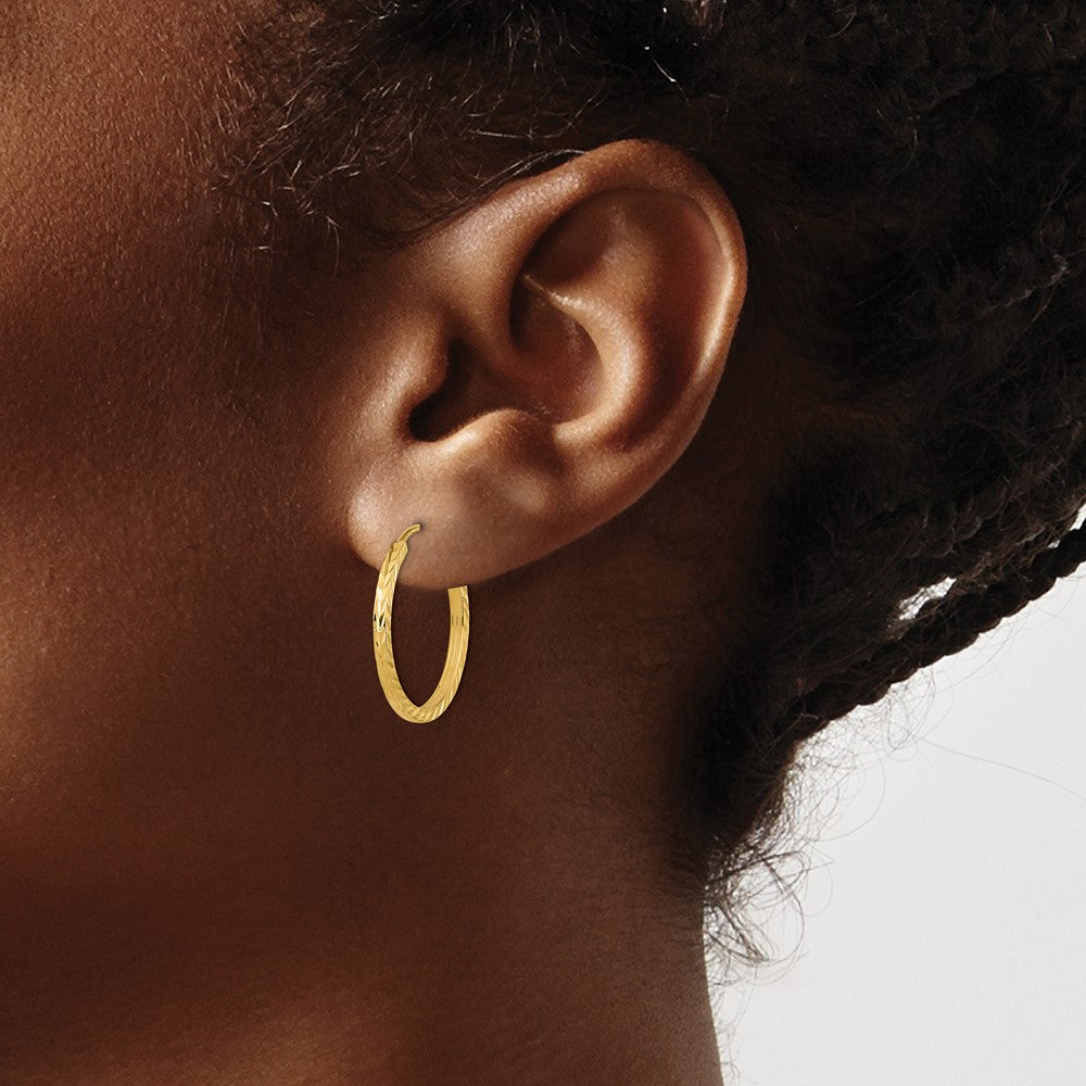 14k 1.35mm Diamond-cut Square Tube Endless Hoop Earrings