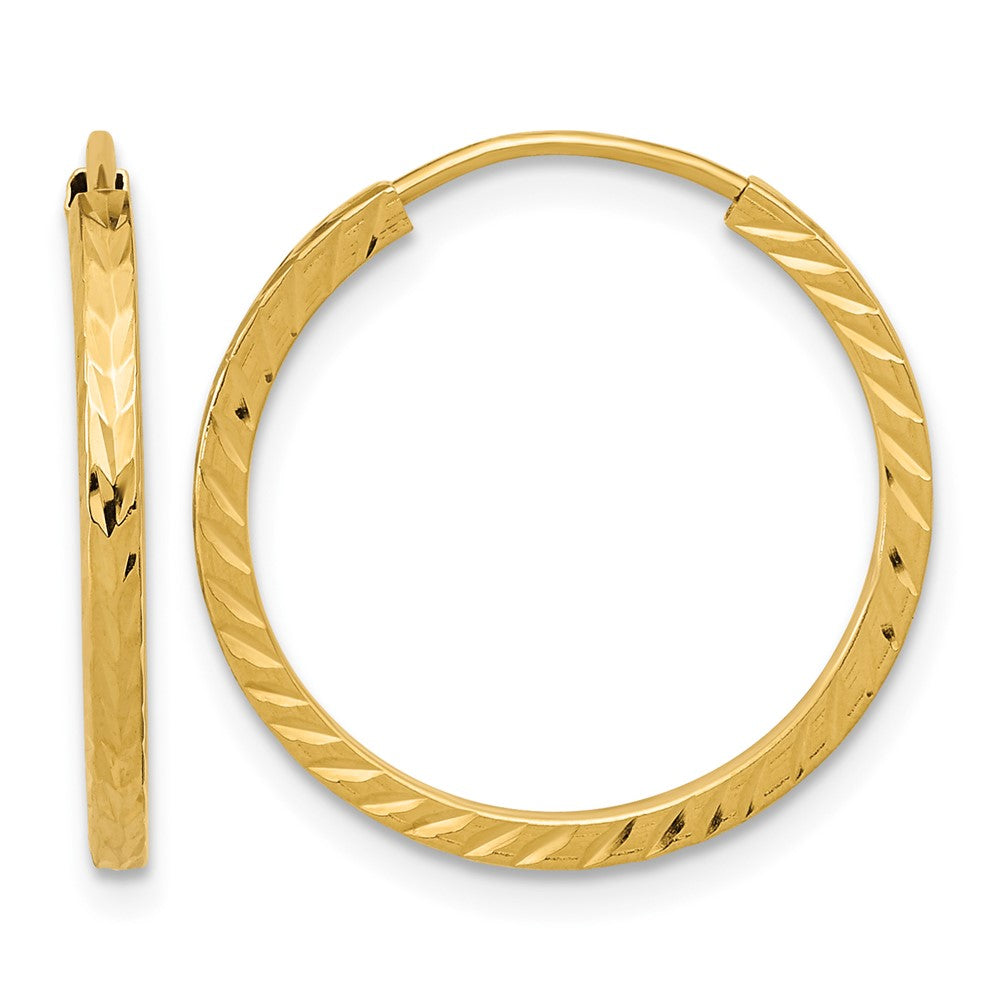 14k 1.35mm Diamond-cut Square Tube Endless Hoop Earrings