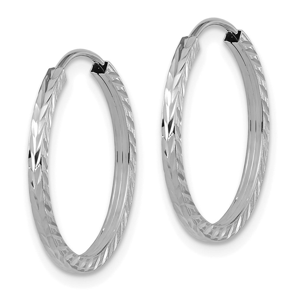 14k White Gold 1.35mm Diamond-cut Square Tube Endless Hoop Earrings