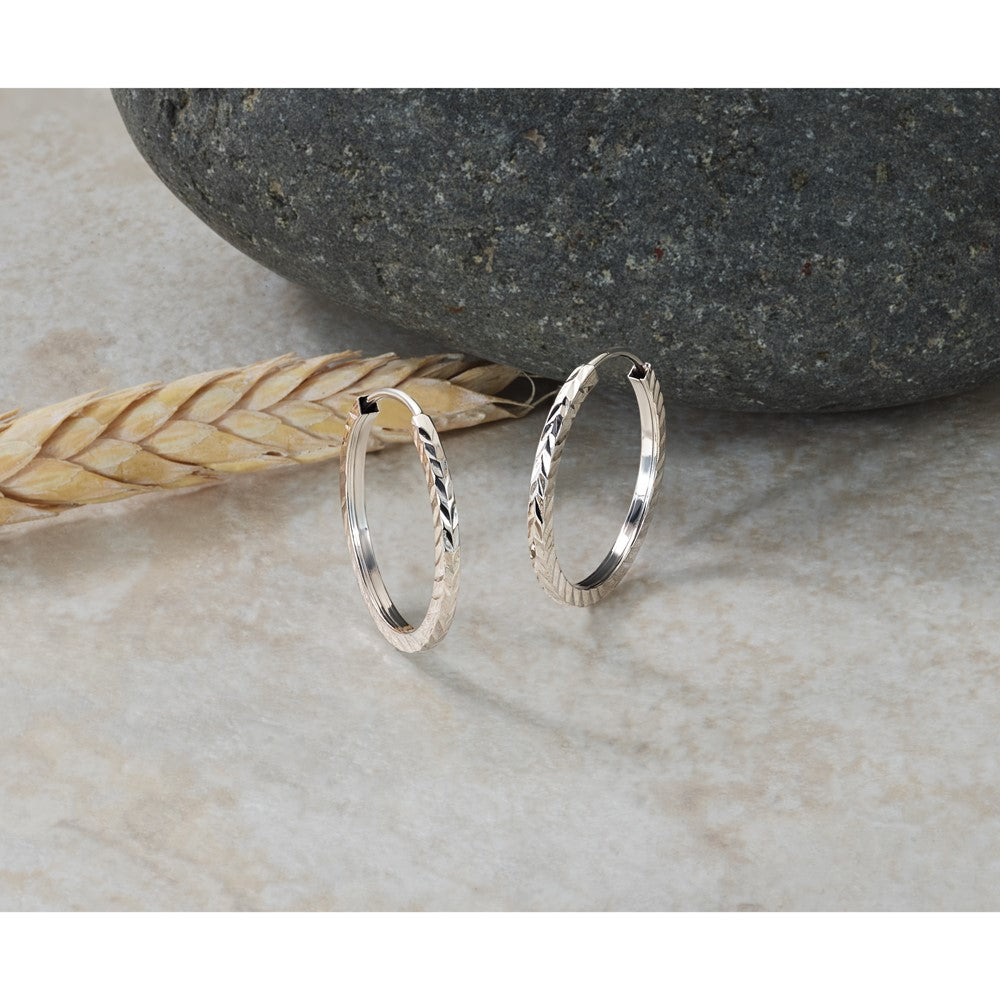14k White Gold 1.35mm Diamond-cut Square Tube Endless Hoop Earrings