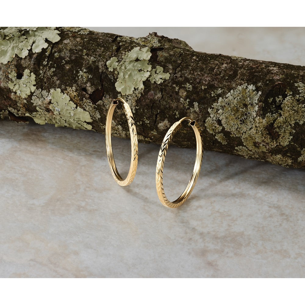 14k 1.35mm Diamond-cut Square Tube Endless Hoop Earrings