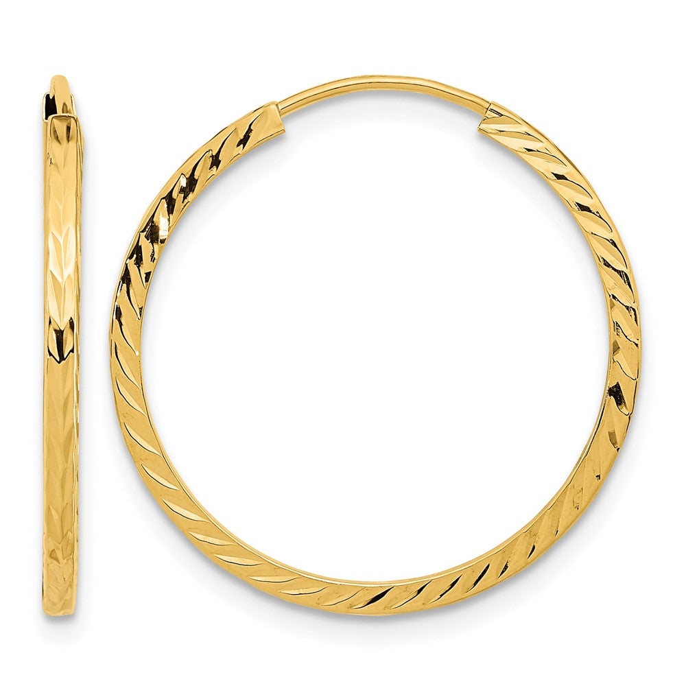 14k 1.35mm Diamond-cut Square Tube Endless Hoop Earrings