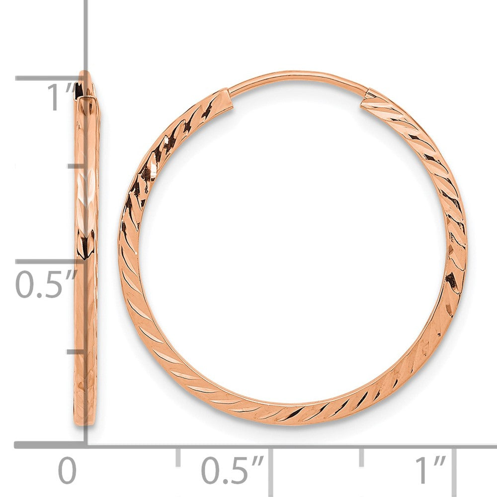 14k Rose Gold 1.60mm D/C Square Tube Endless Hoop Earrings