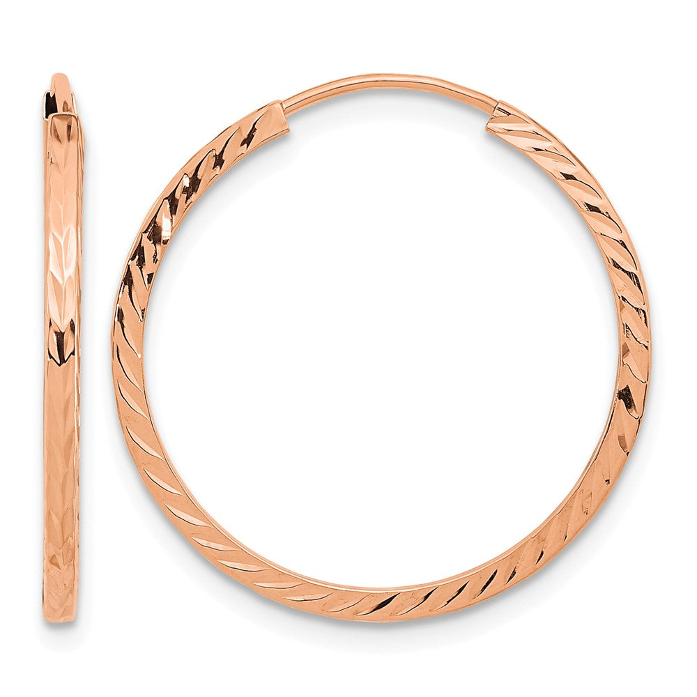 14k Rose Gold 1.60mm D/C Square Tube Endless Hoop Earrings