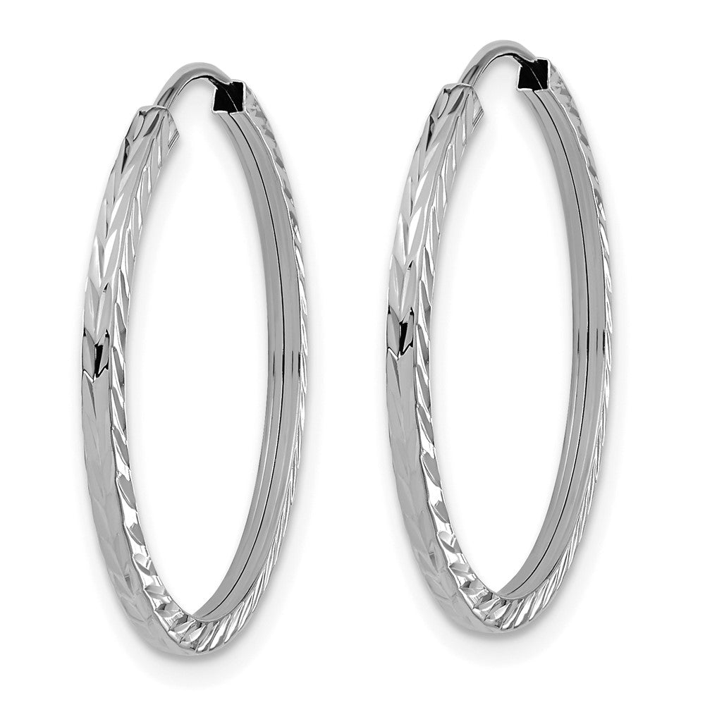 14k White Gold 1.35mm Diamond-cut Square Tube Endless Hoop Earrings