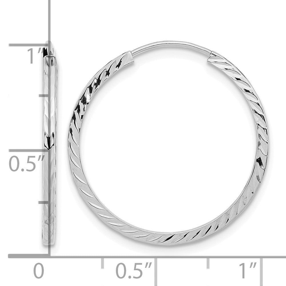 14k White Gold 1.35mm Diamond-cut Square Tube Endless Hoop Earrings