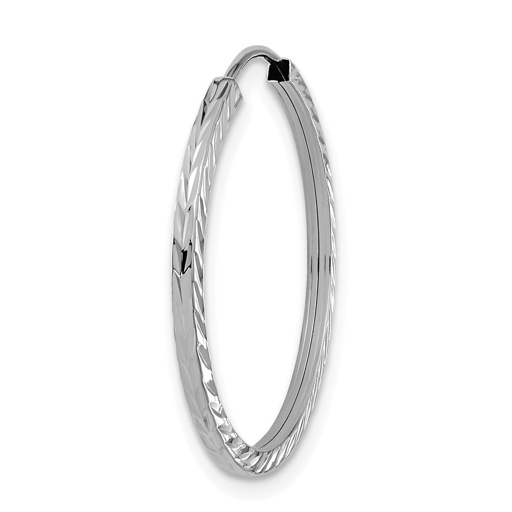 Single 14k White Gold 1.35mm Diamond-cut Square Tube Endless Hoop Earring