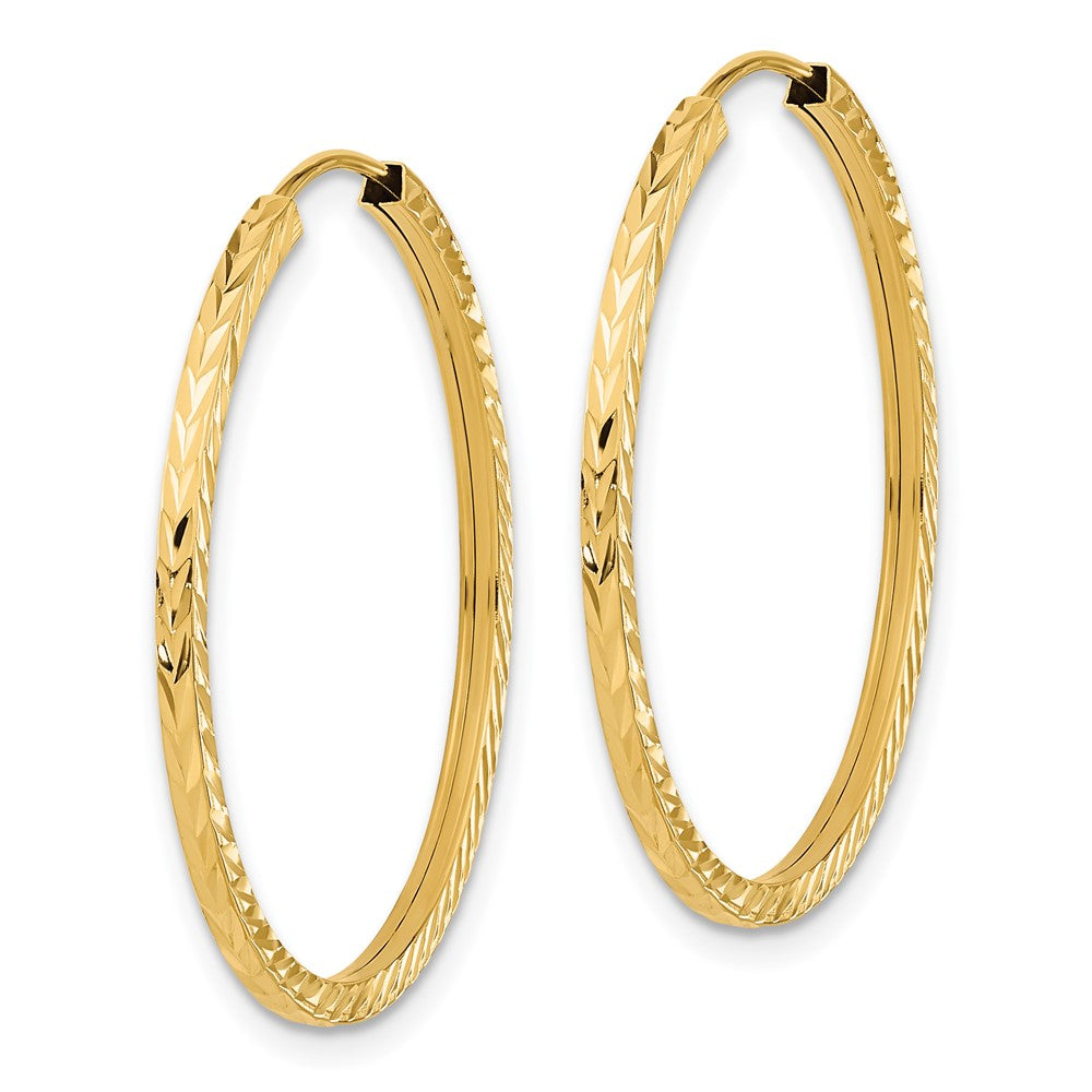 14k 1.35mm Diamond-cut Square Tube Endless Hoop Earrings